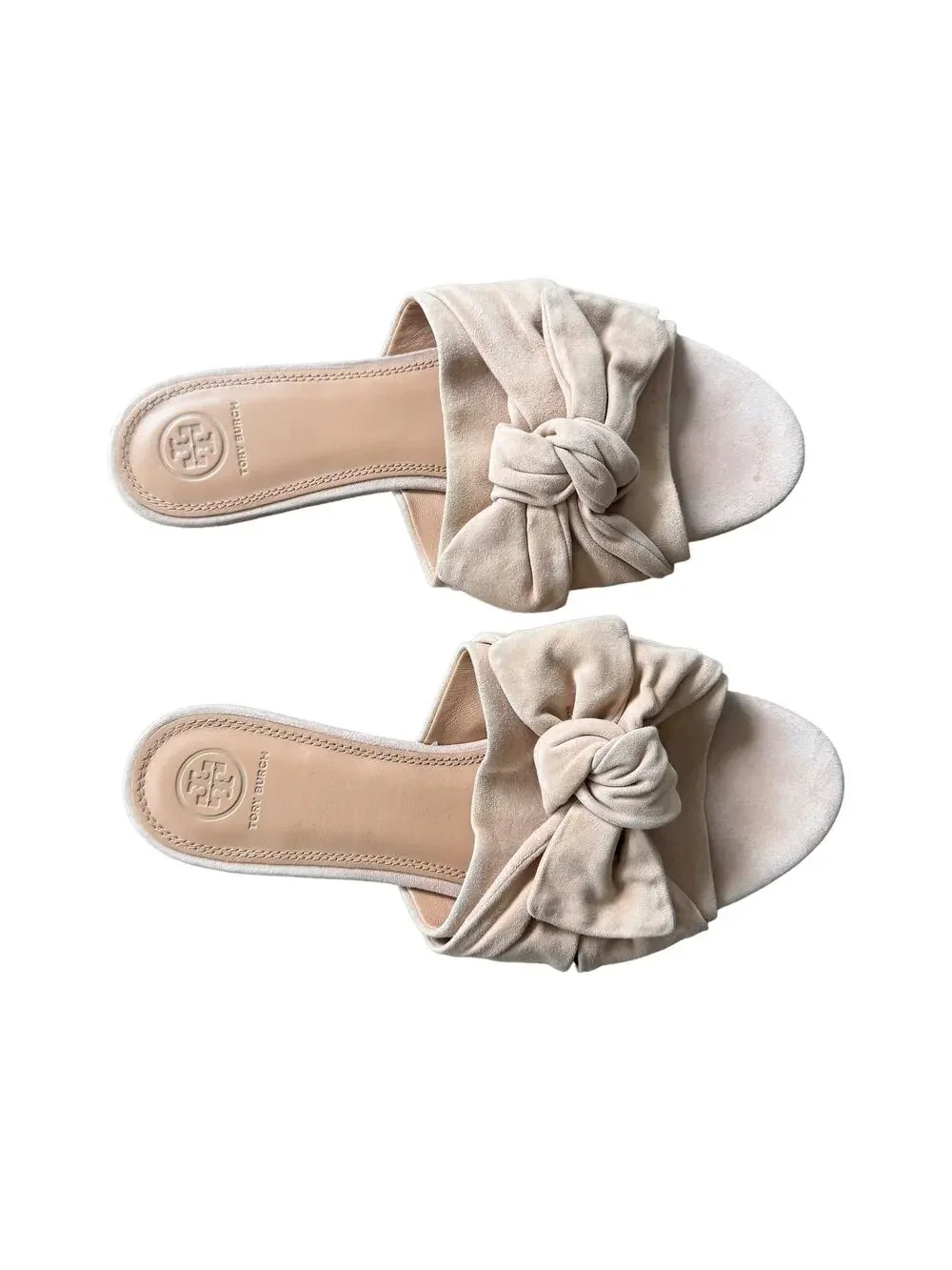 Tory Burch Suede Bow Sandals Beige